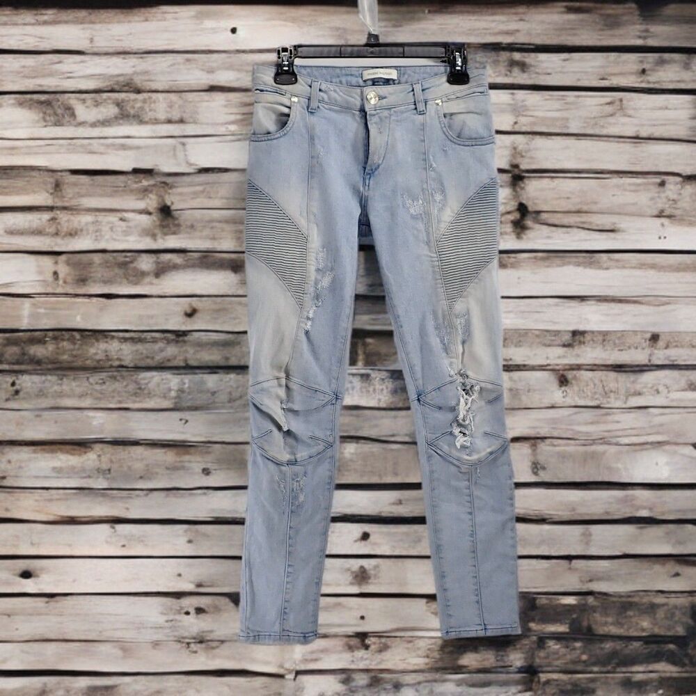 Pierre Balmain Denim Jeans Size 28 Light Wash Distressed Low Rise Made in Italy
